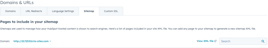 Sitemap XML in Hubspot