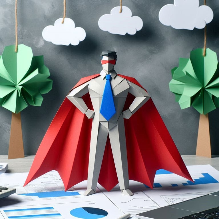 An origami-style superhero working on Sales.